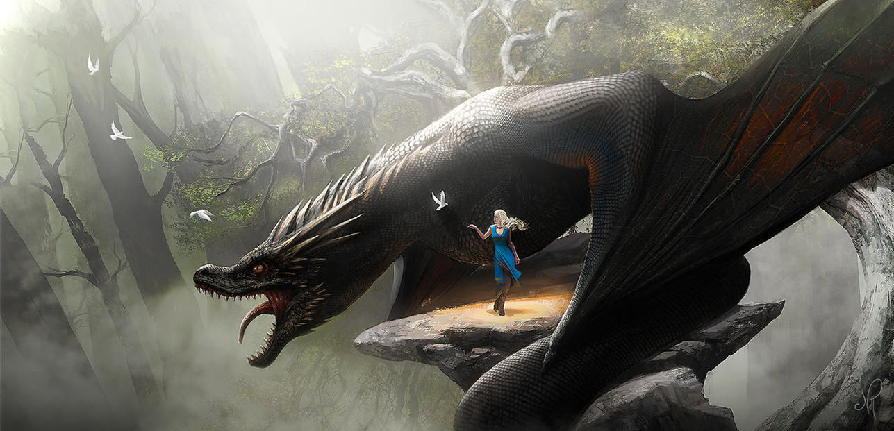 Daenerys and Drogon - Game of Thrones Fan Art by nell-fallcard