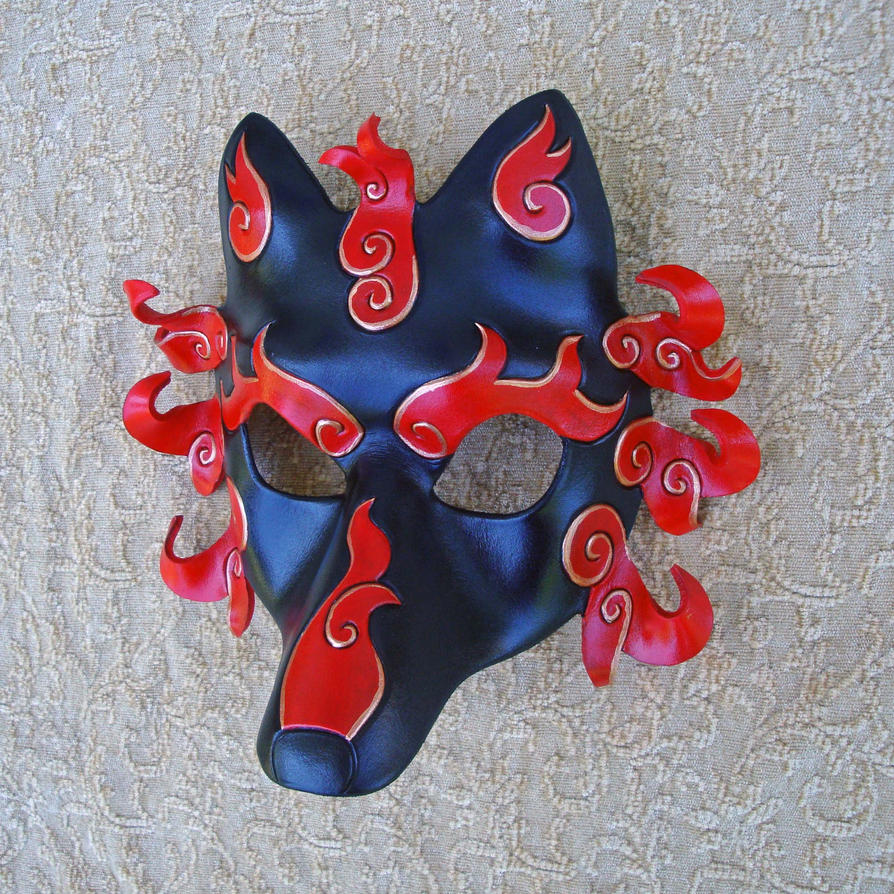 Black Flaming Kitsune Mask by merimask on DeviantArt